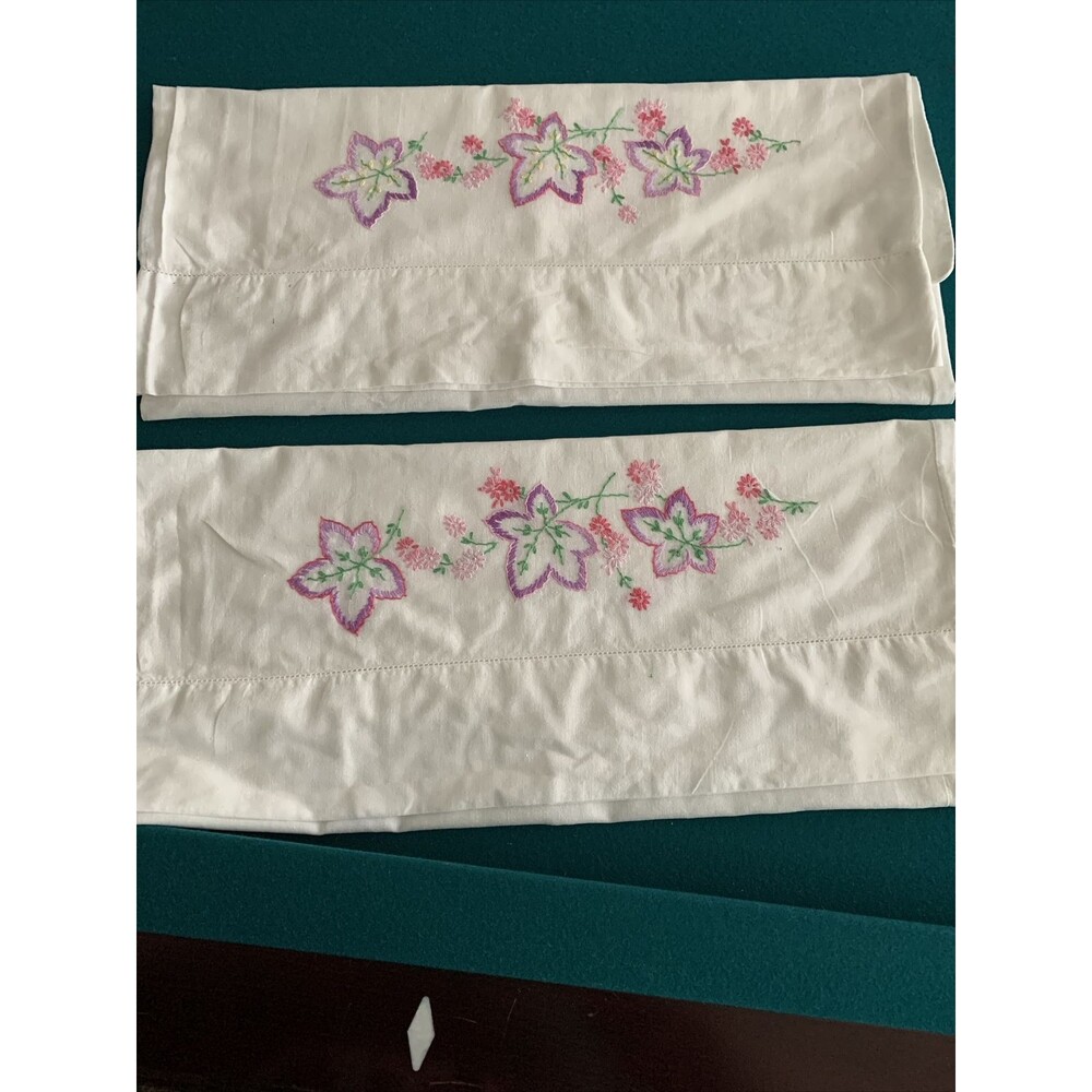 vintage hand embroidered White standard pillow Cases